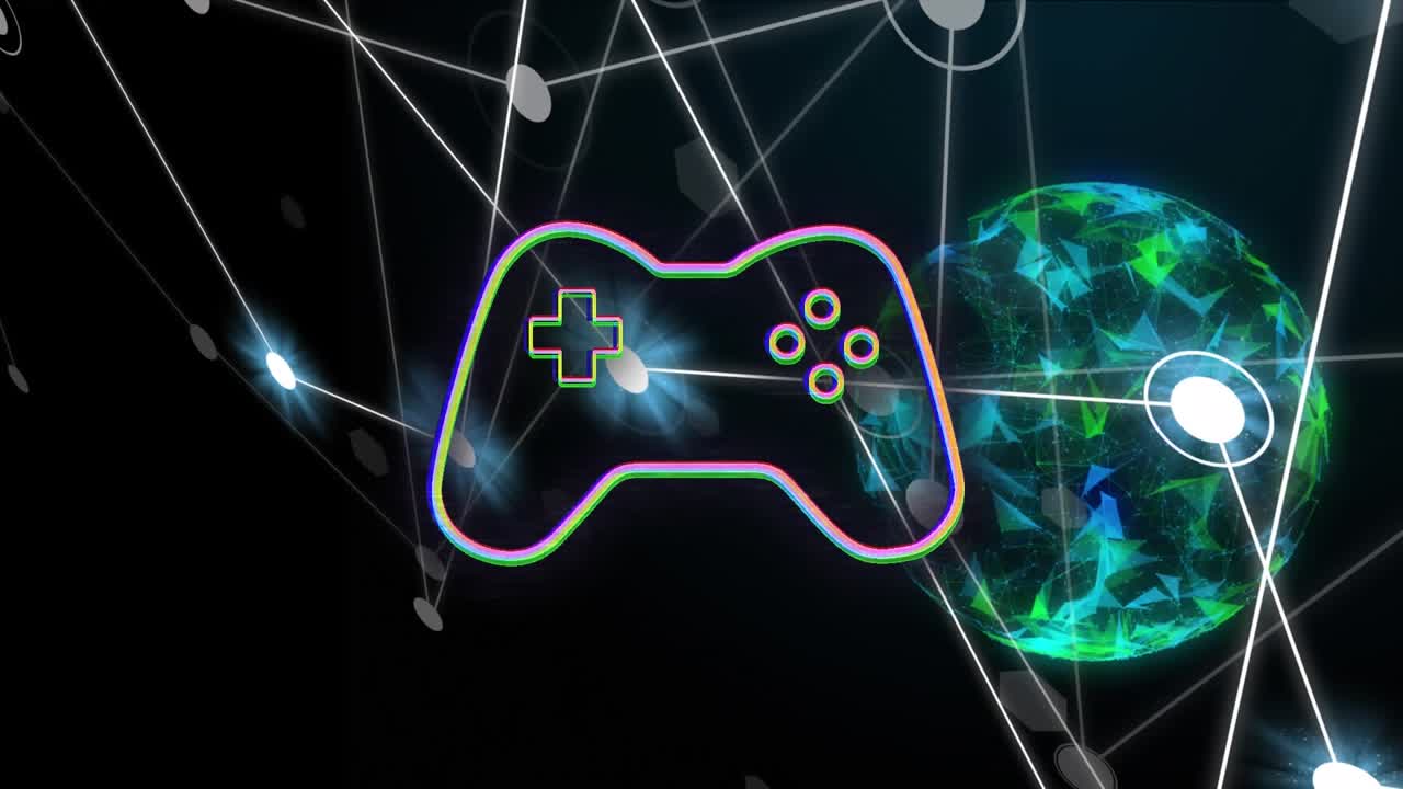 Animation of video console over network of connections and globe
