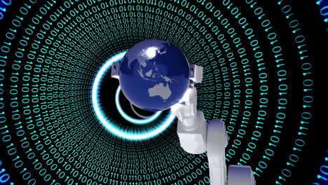 Animation-of-globe-with-binary-coding-and-robot's-arm