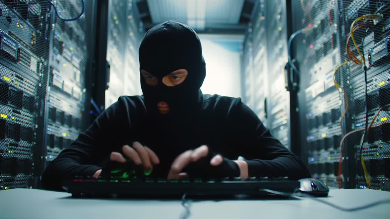 A Mysterious Figure Engages in Cyber Intrusion: Exploring the Shadows of Digital Espionage in a Server Room Setting