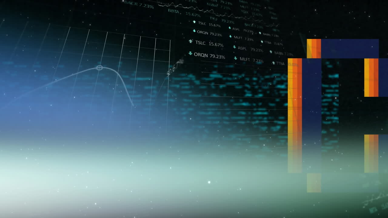 Animation of data processing and statistics over cityscape