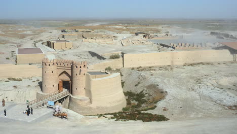 wide drone footage of the city of otrar, an abandoned city in kazhakistan