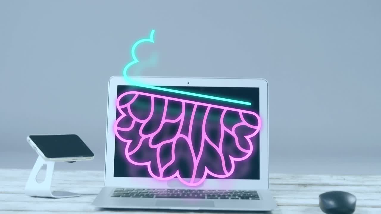 animación del procesamiento de datos ai a través de portátiles y teléfonos inteligentes