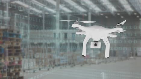 drone flying in a warehouse