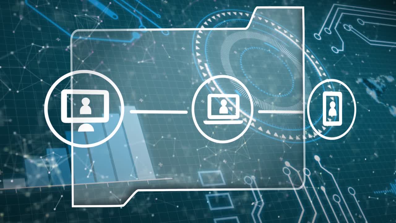 파란색 배경 위의 데이터 처리 애니메이션