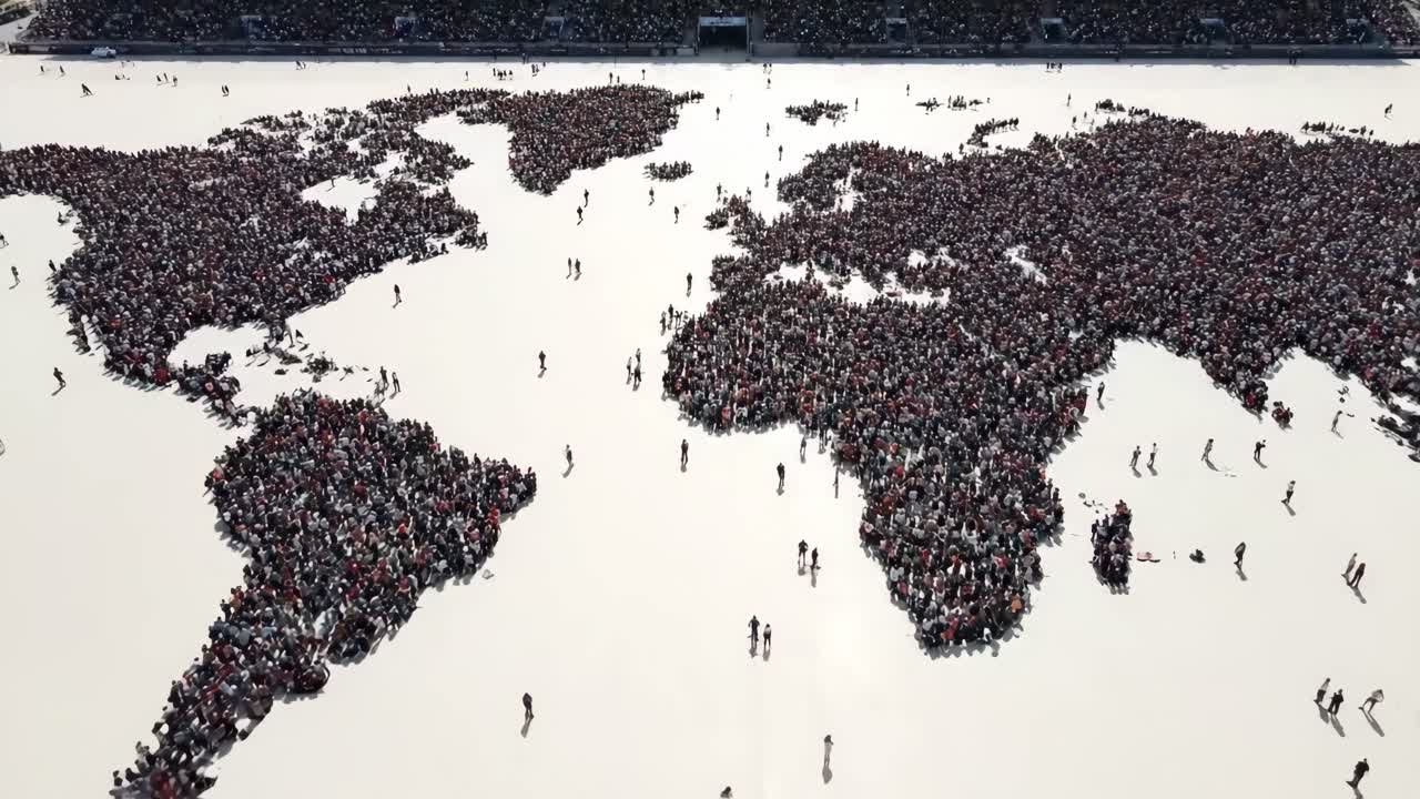 World Map Formed by a Large Crowd of People