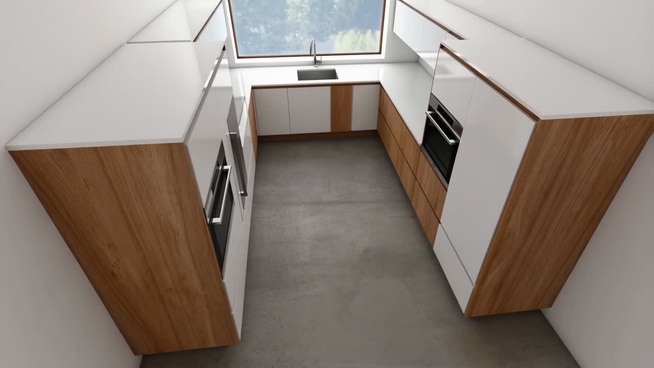 Modern Kitchen Interior with Wood and White Cabinets
