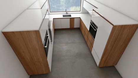 modern kitchen interior with wood and white cabinets