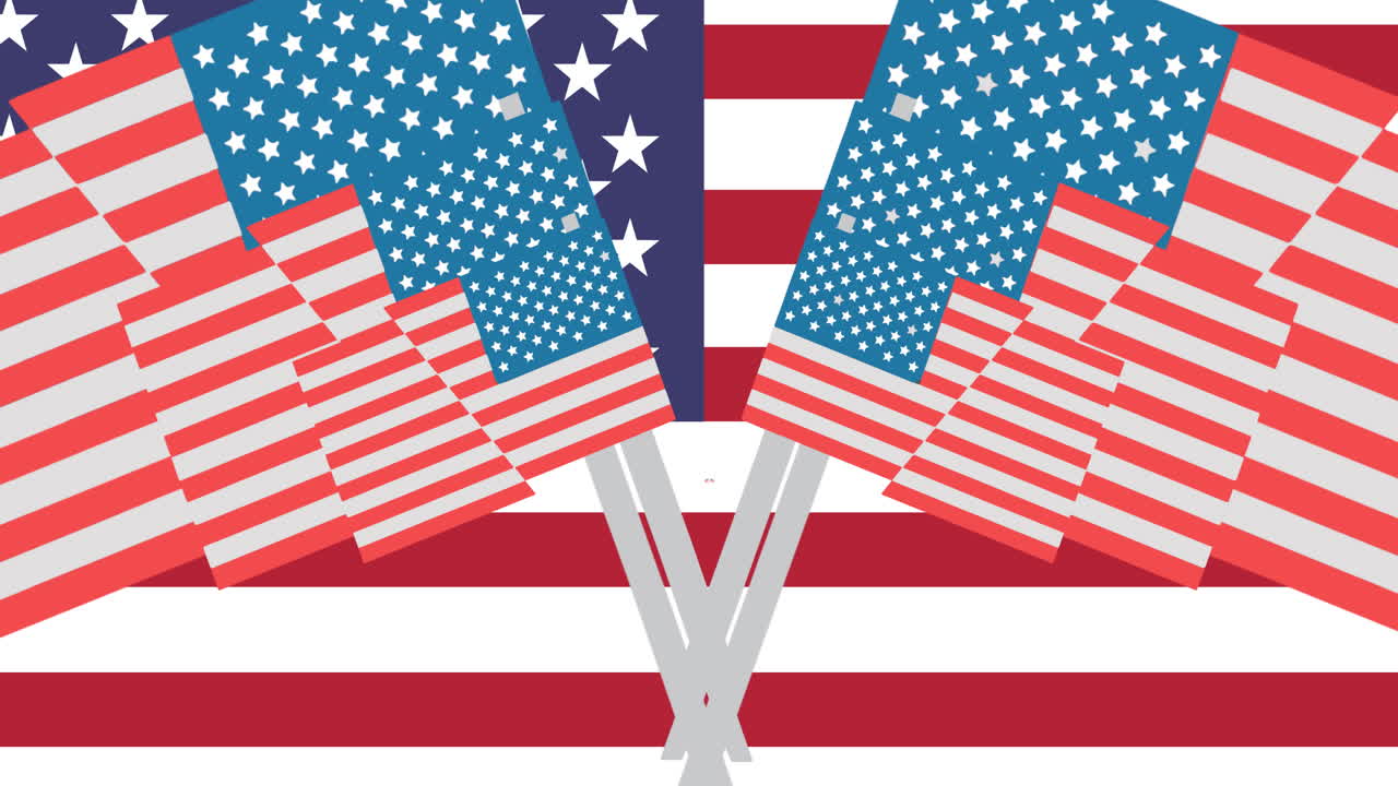 Animation of american flags icons over american flag