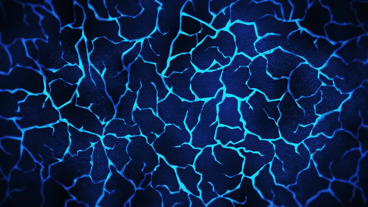Dark background with blue cracked ground. Smoke, Fog, Dust. Loop animation of molten lava. Earth surface. Heat burning floor.