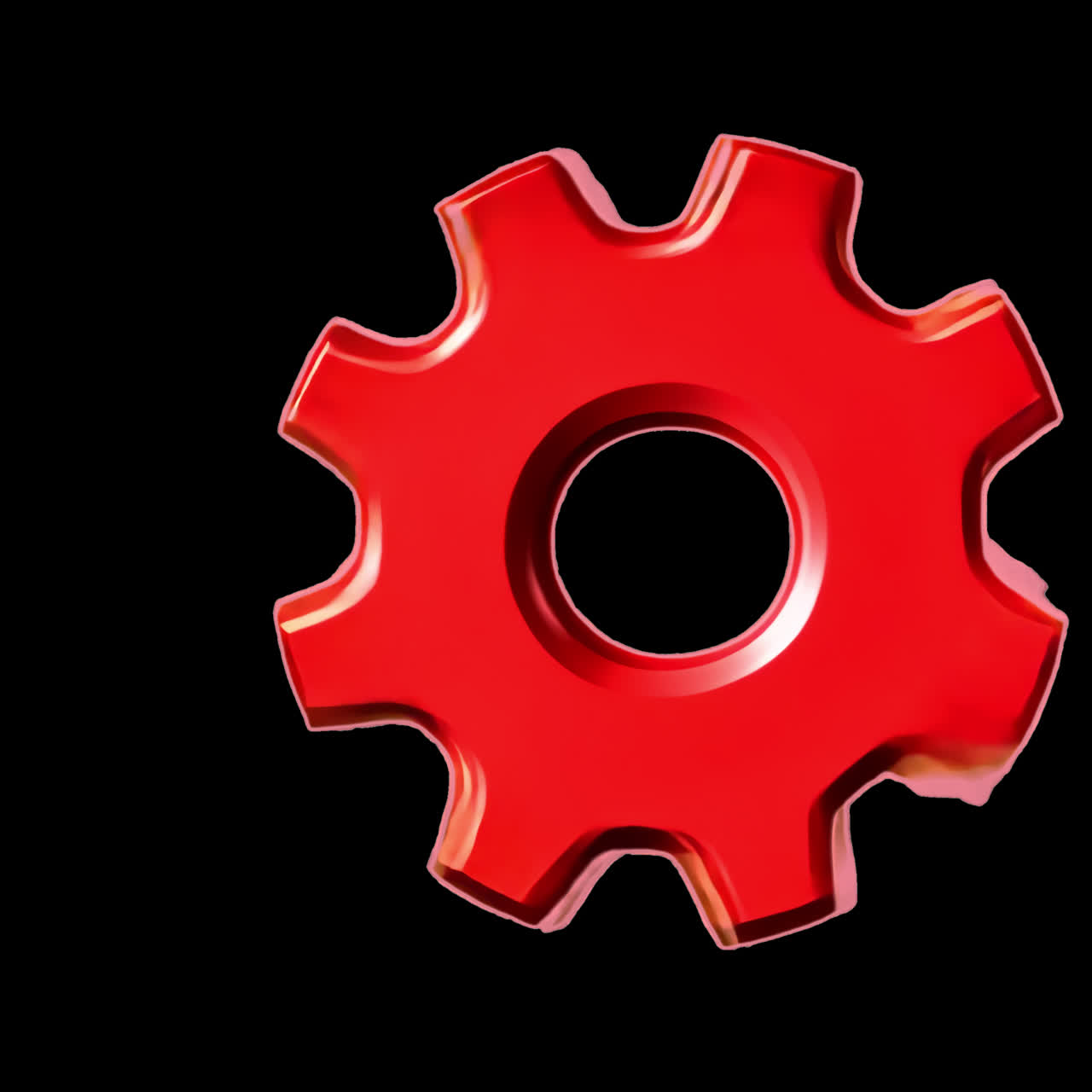Red shiny 3d gear animation isolated asset, transparent 4K video, alpha channel, ProRes 4444