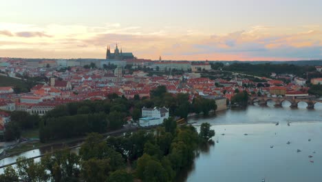 aerial - sunset, vltava river and st