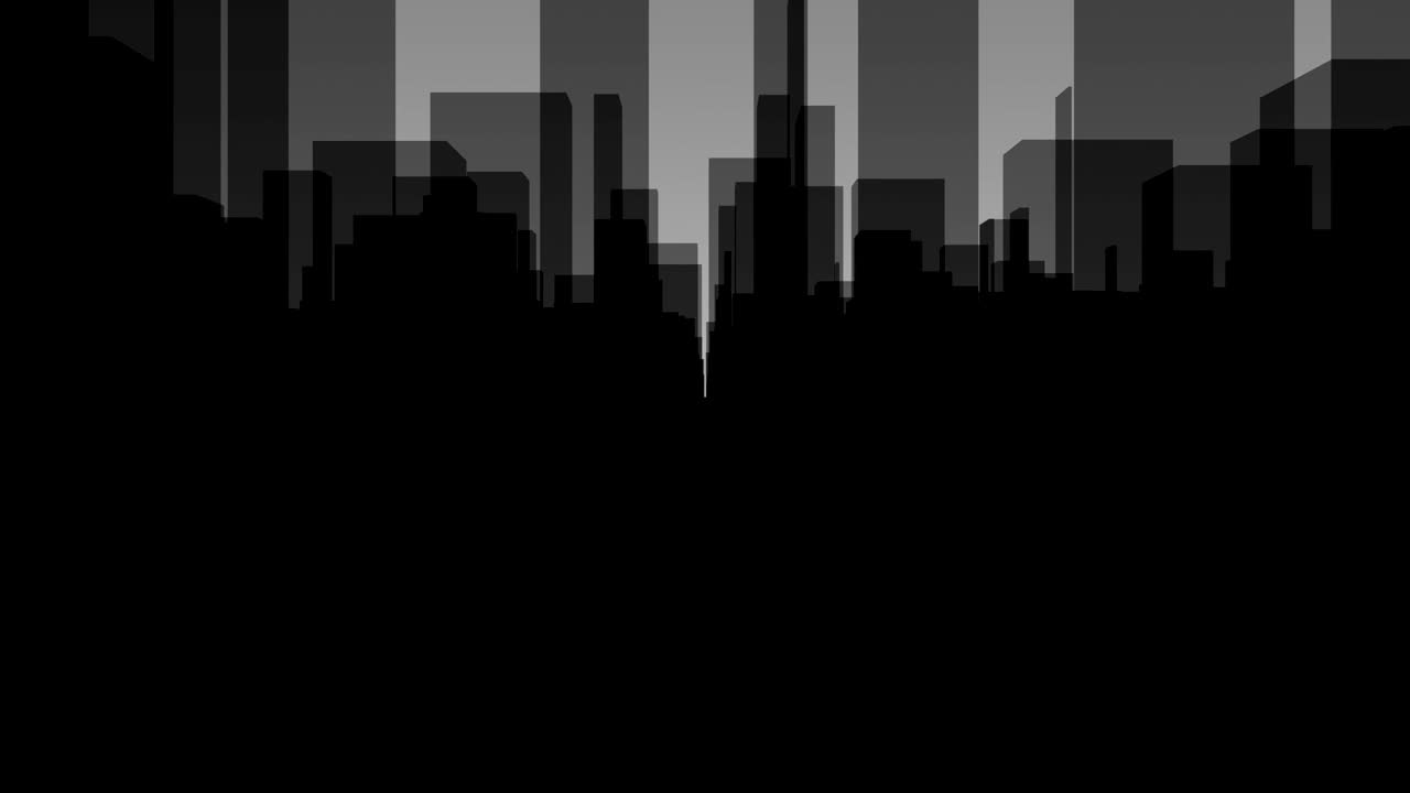 Flythrough a  dark Virtual City with a Background in Gray in 4K