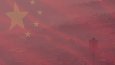 animation of flag of china over cityscape