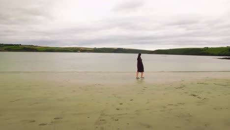 pretty woman walking on the sand