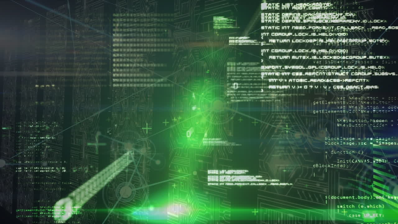 animação do processamento de dados e luzes verdes sobre servidores