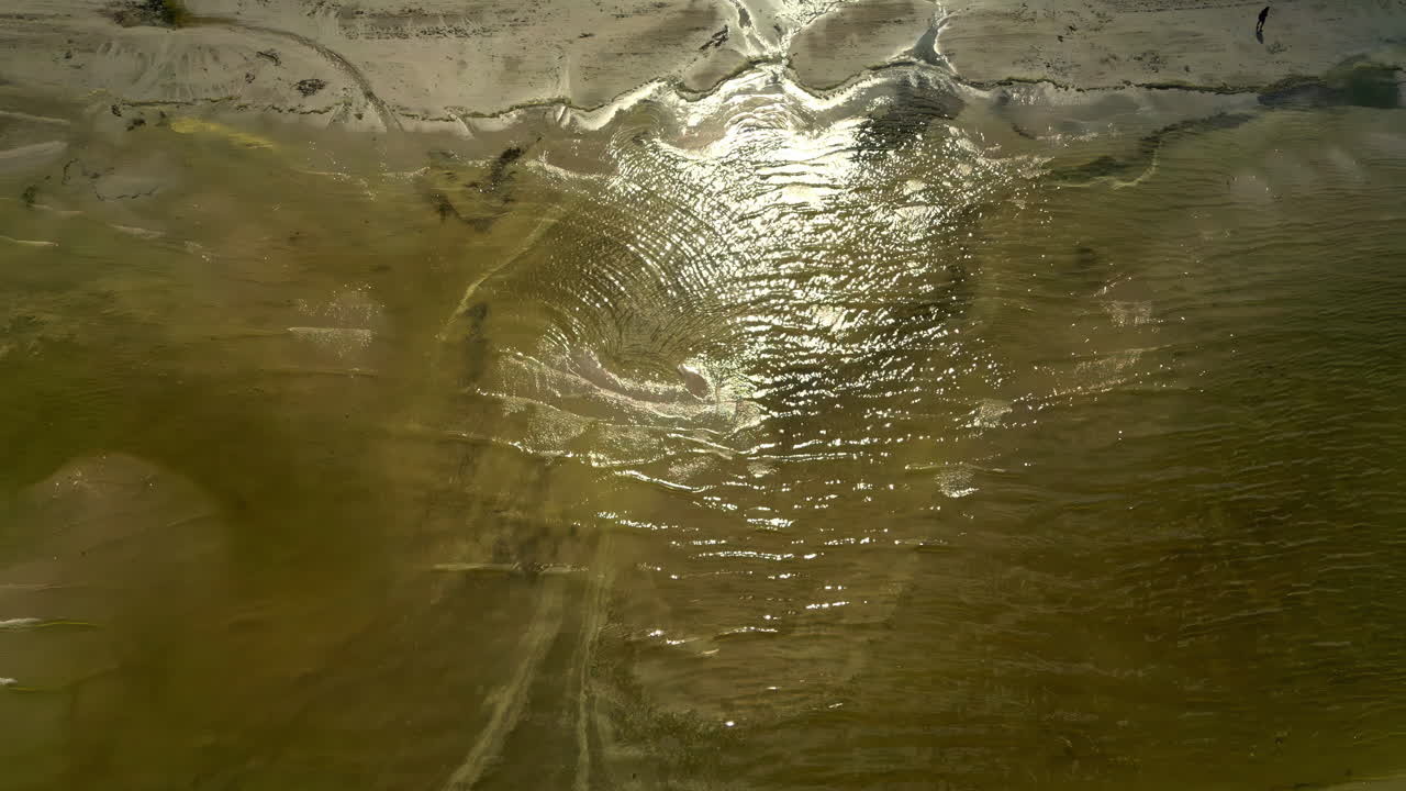 Shallow Calm Shore At Sunset. Aerial Shot