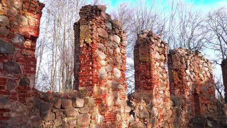 Brick-and-stone-boulder-style-church-wall-remains,-historic-cultural-heritage