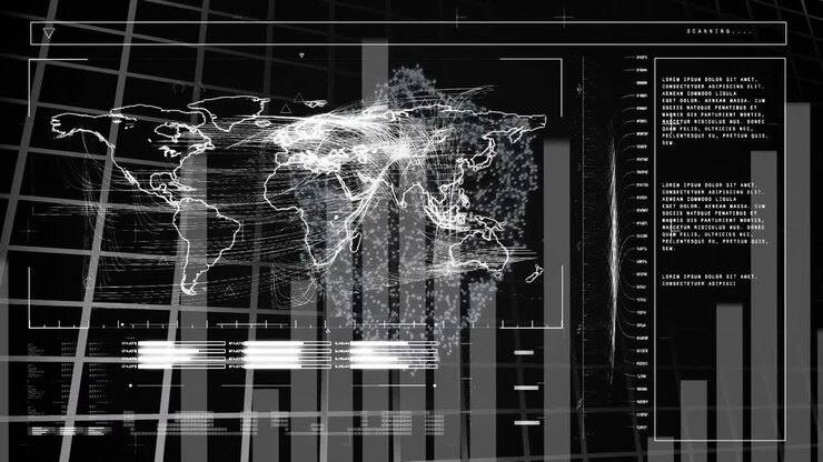 Animation of data processing over black background