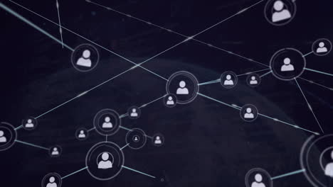 animación de la red de conexiones con iconos en todo el mundo sobre fondo negro