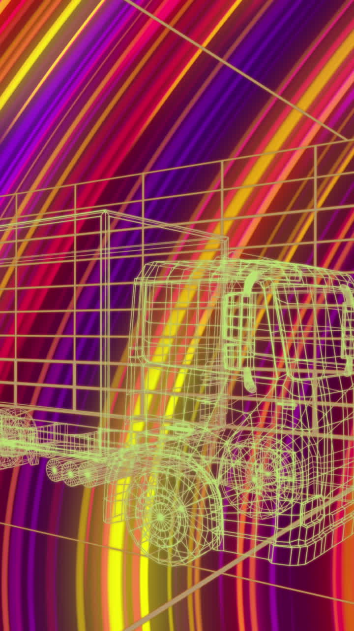 다채로운 움직이는 선과 함께 배경에 트럭 프로젝트의 애니메이션