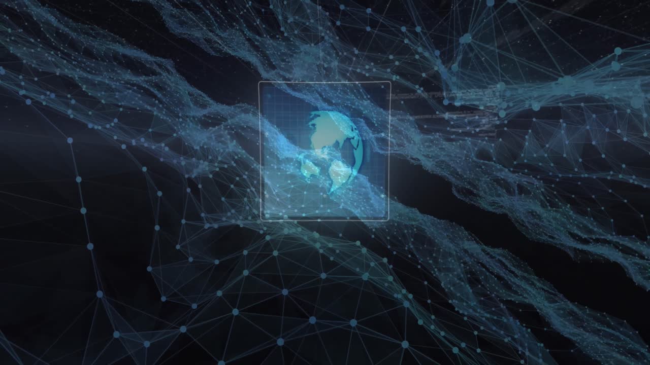 Animation of scanning and network of connections over earth seen from space