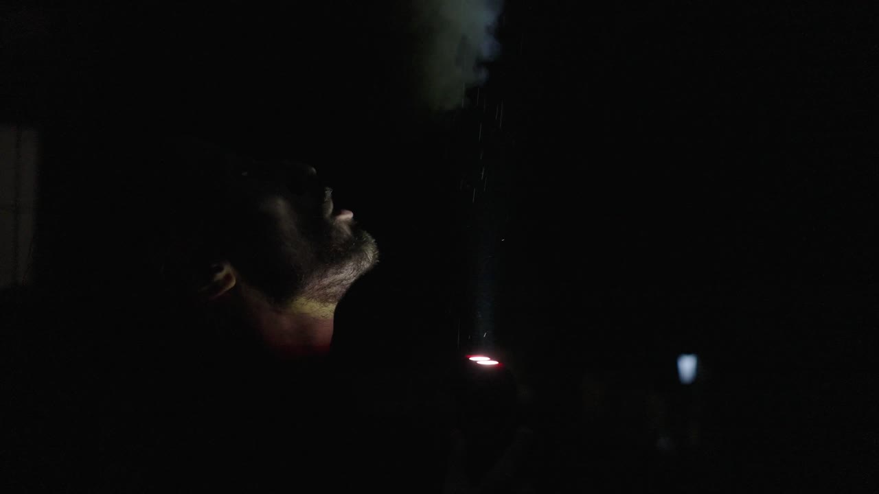 Man with flashlight in dark environment