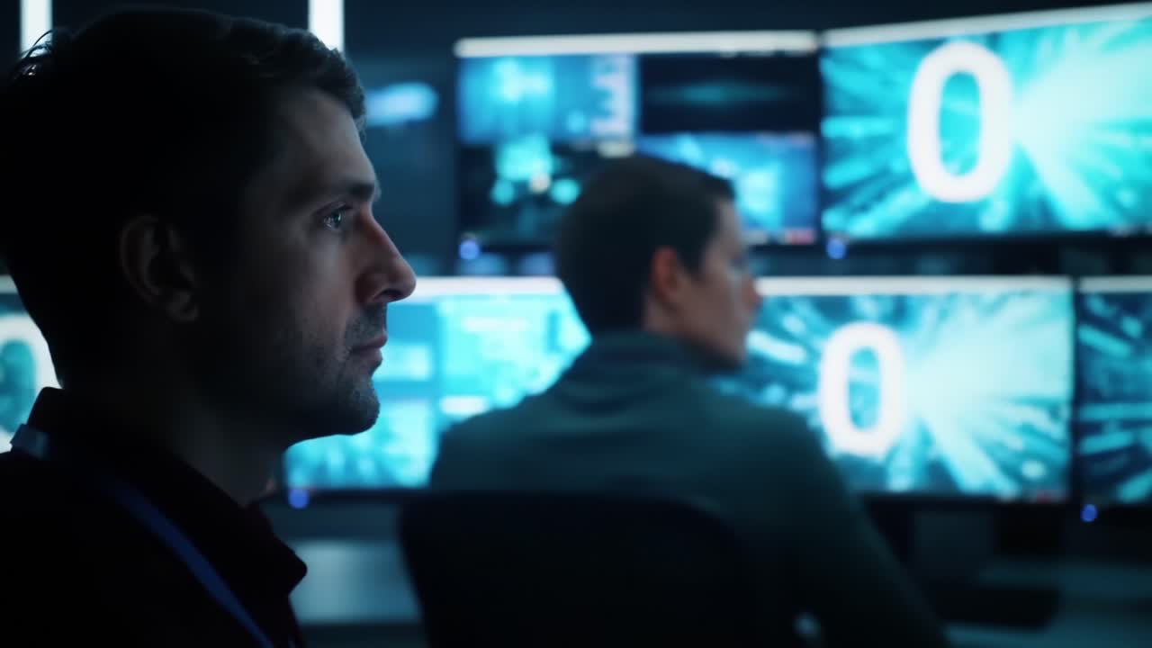 A Futuristic Surveillance Command Center with Cutting-Edge Technology: Unveiling the Intricacies of Advanced Data Monitoring and Cybersecurity Operations