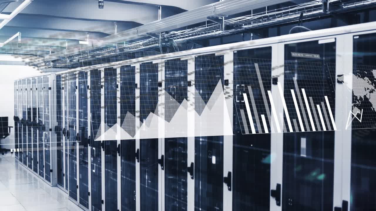 Animation of statistical data processing against computer server room