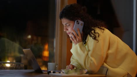 woman working from home at night