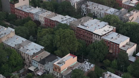 aerial view of apartment buildings in brooklyn. shot on an overcast summer day in new york city