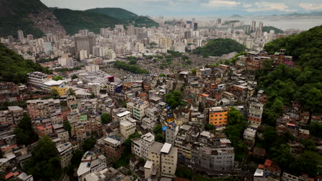 built-up favela copacabana in rio de janeiro on steep hillside, aerial
