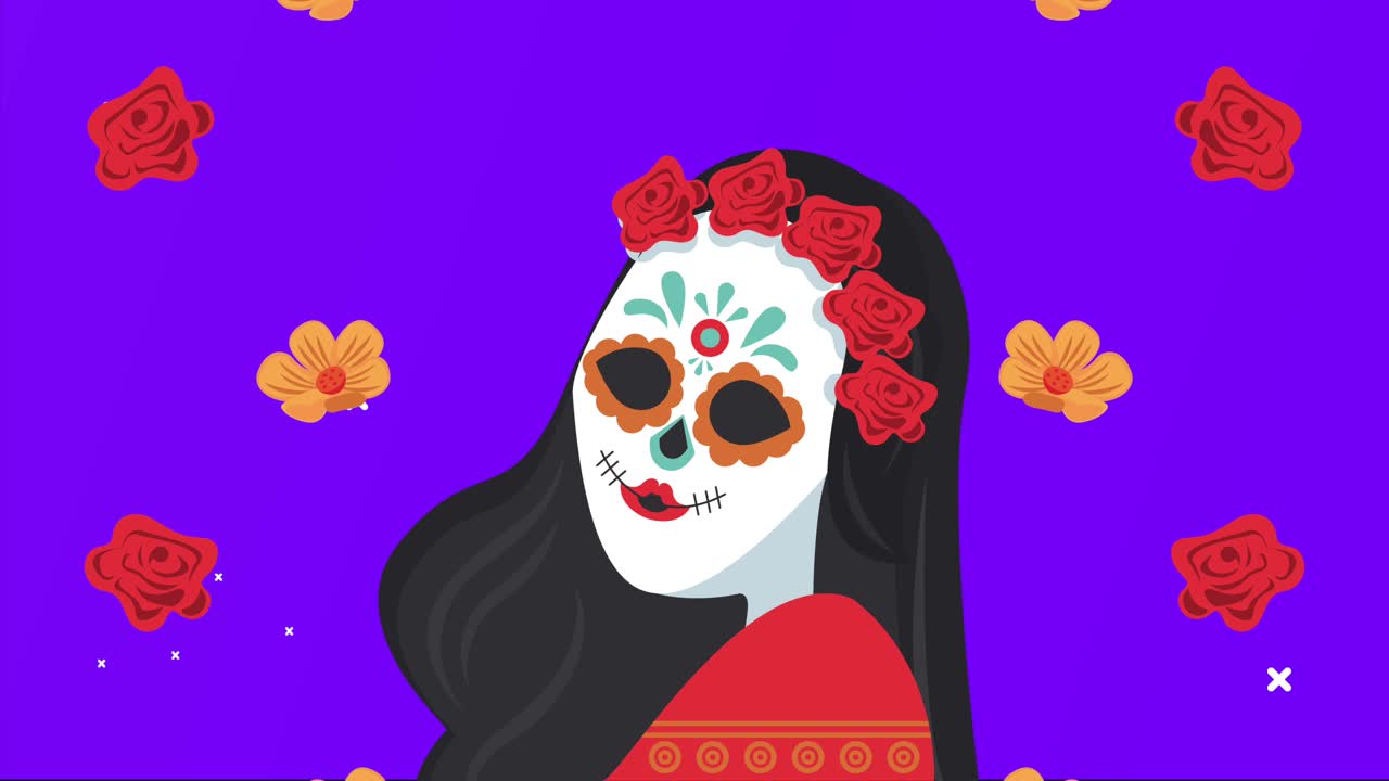 celebración del día de los muertos con el patrón del cráneo y las flores de katrina