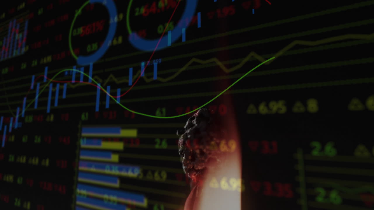 Animation af finansiel databehandling over tændt tændstik