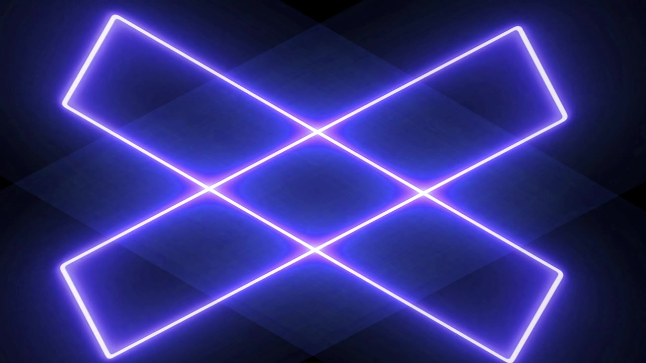 Forma a X al neon viola pulsante su sfondo scuro