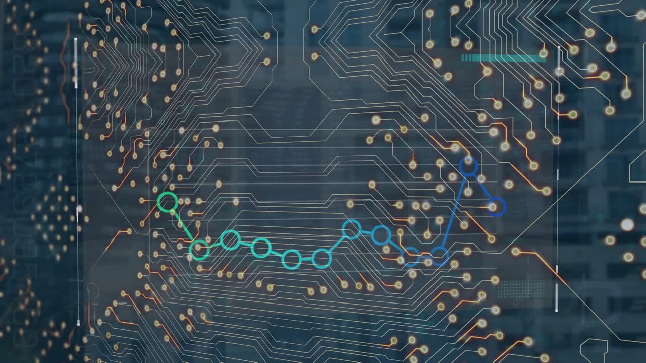 어두운 배경에 연결 네트워크와 디지털 인터페이스의 애니메이션