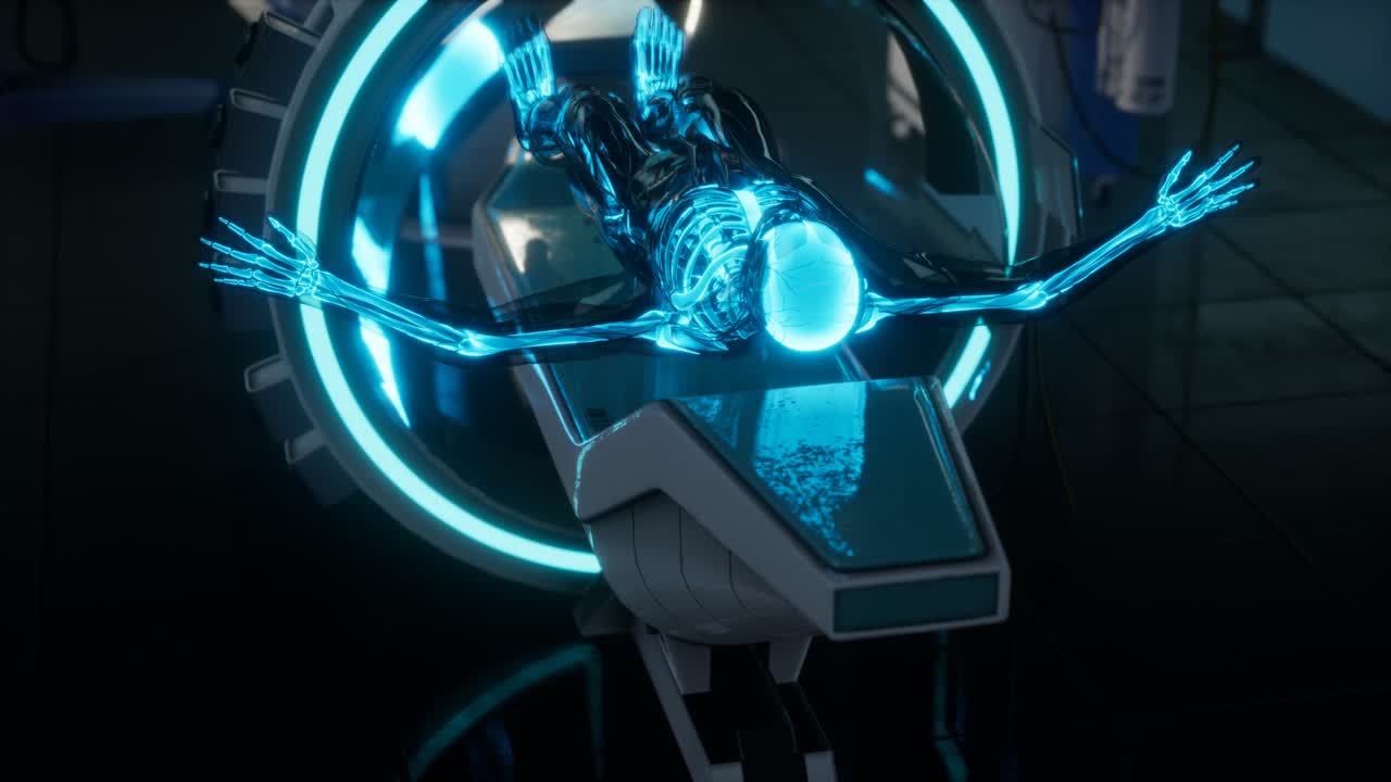 examen de escaneo de huesos de esqueleto humano en el laboratorio