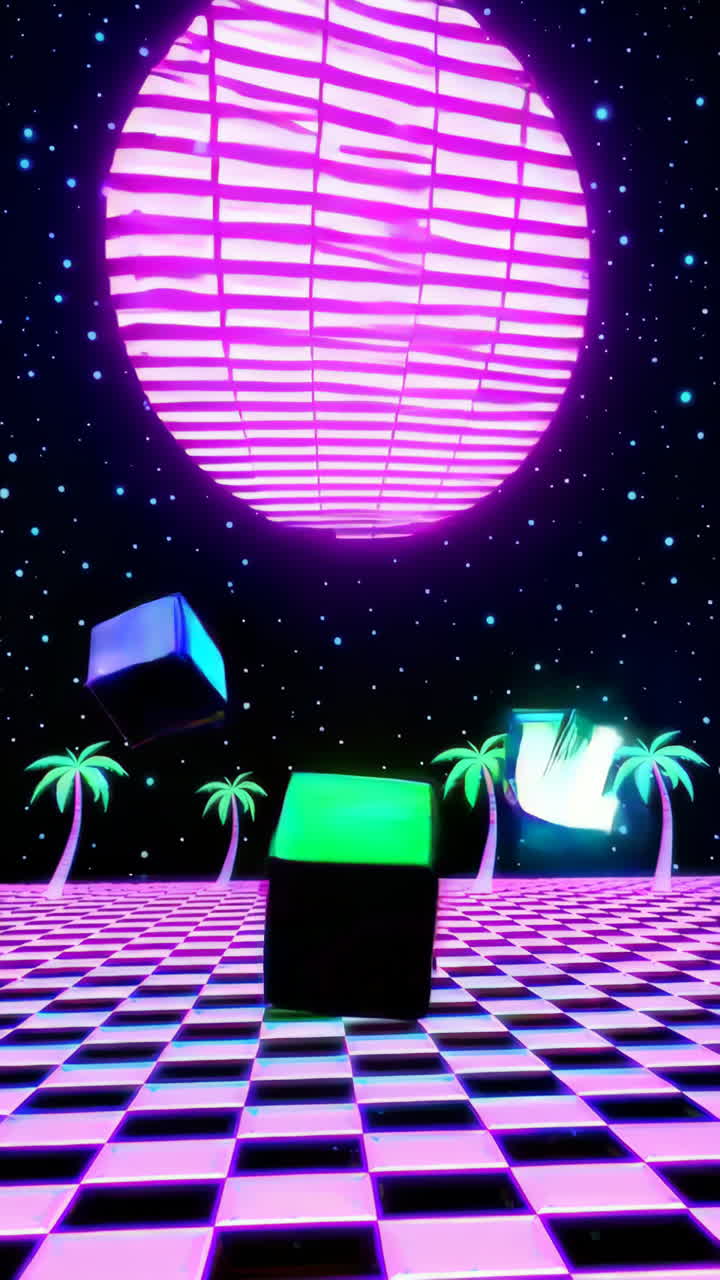 Retro Cyberpunk Night Sky with Cubes