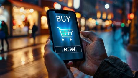 online shopping on a smartphone at night
