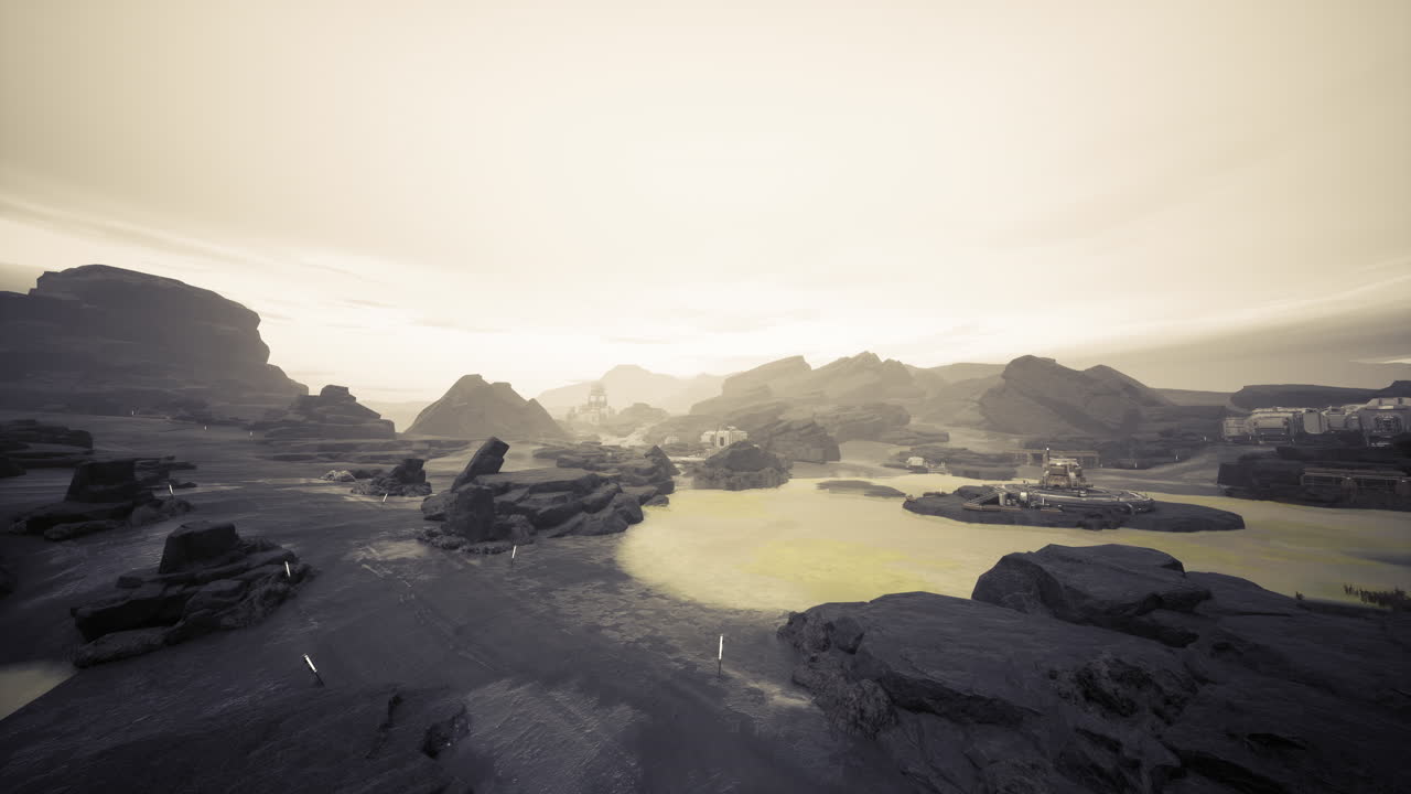 Desolate Rocky Landscape with Sci-Fi Buildings