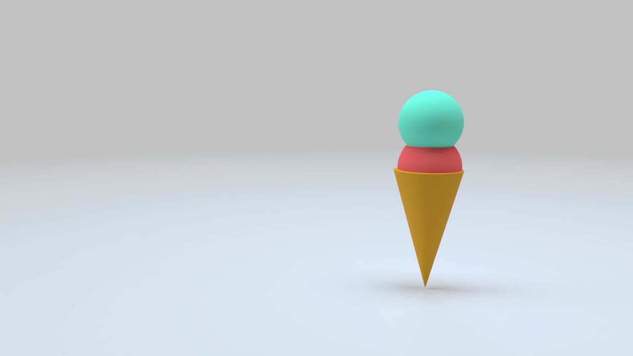 A 3D model of an ice cream rotating on the screen on a white background