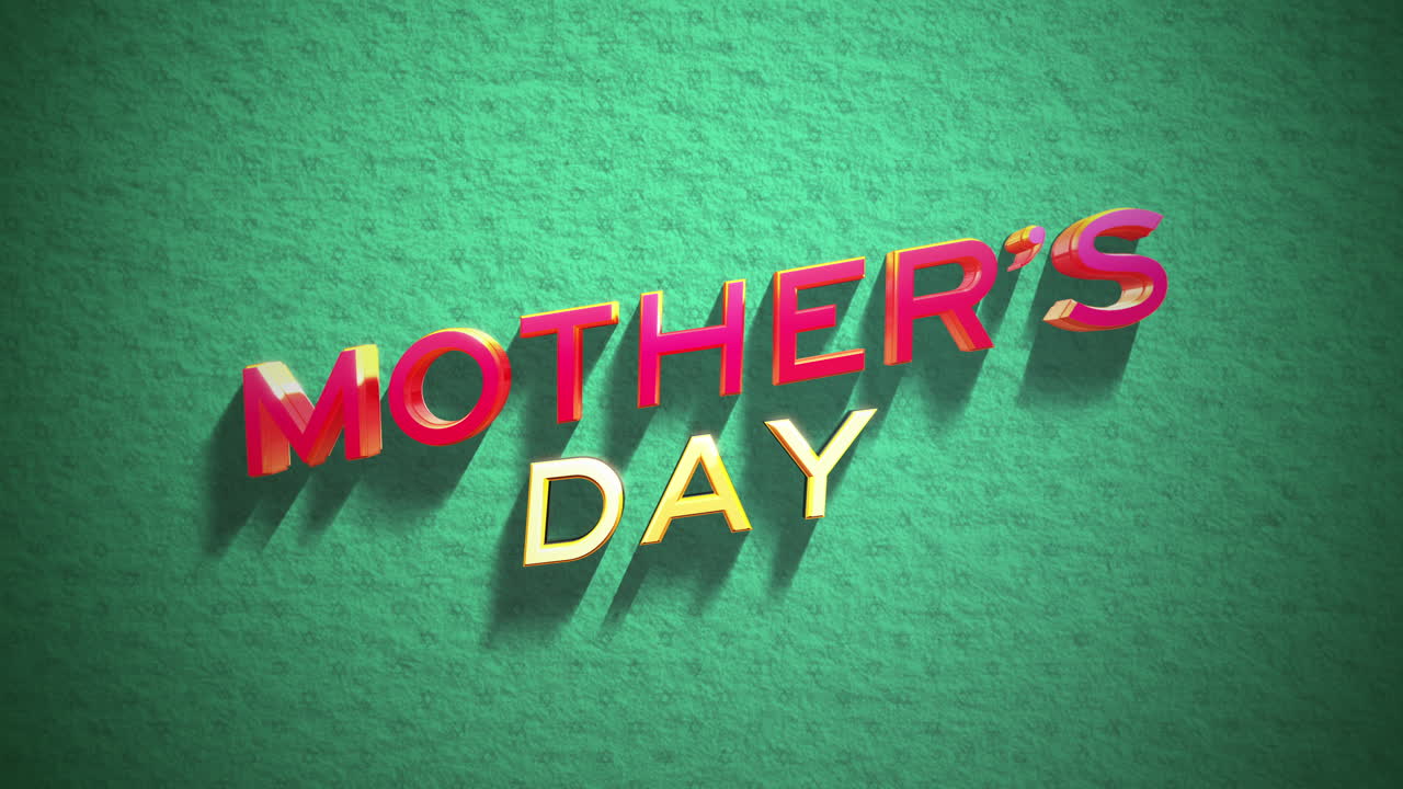 Celebrate Mothers Day with vibrant red and yellow text on green background