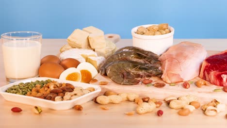 variety of protein-rich foods displayed on table