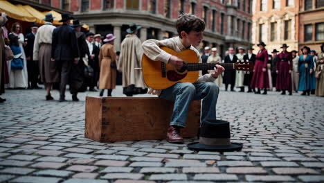 child street musician in historical setting