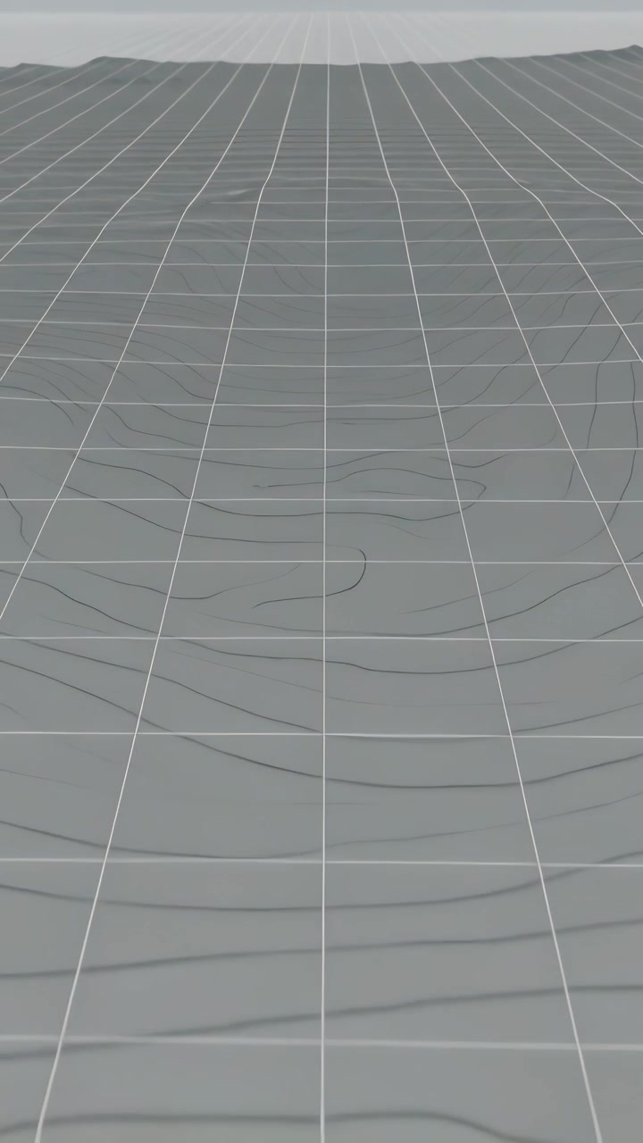 Vertical video: Moving camera causing gray mesh shifting toward horizon, revealing white grid lines