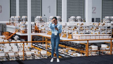 woman having difficulty in warehouse