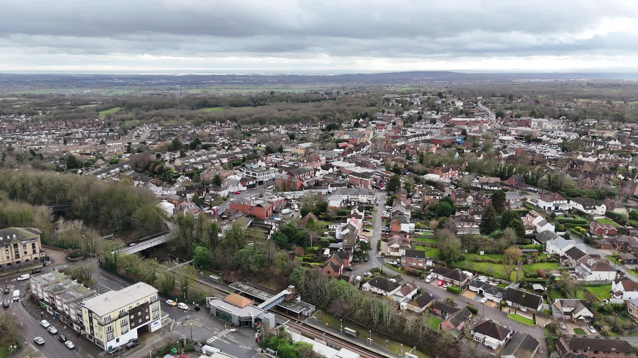 Billericay town Essex ,UK houses and streets Panning drone aerial