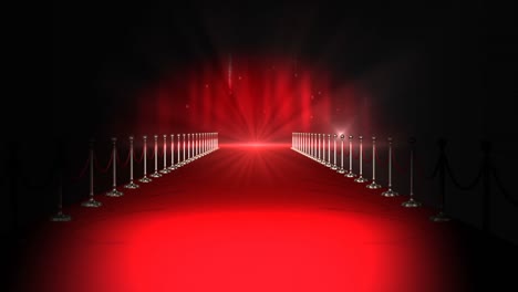 Langer-Roter-Teppich-Mit-Scheinwerfern-Vor-Rotem-Hintergrund