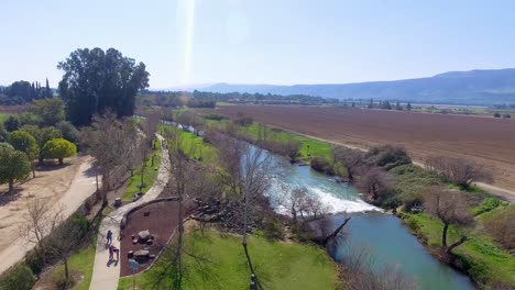 jordan river with a boardwalk from a drone view