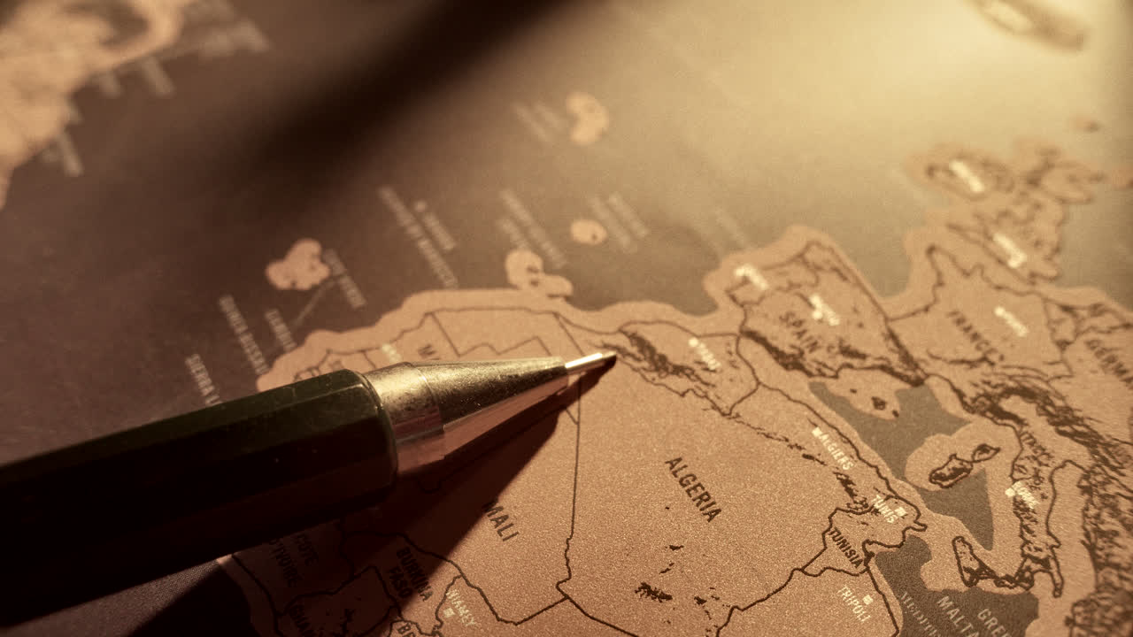 World map with a pencil