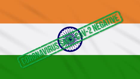 india swaying flag with green stamp of freedom from coronavirus, loop